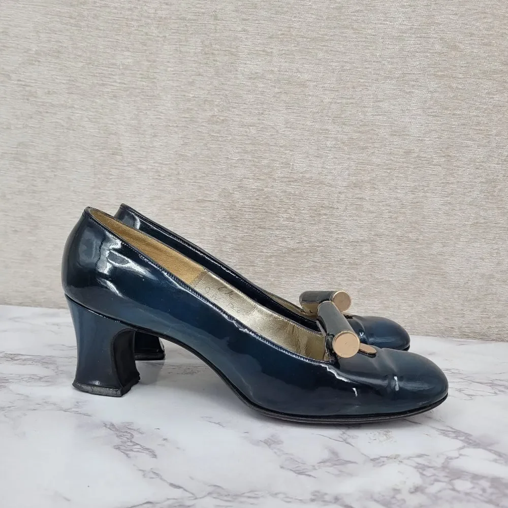 Julianelli Vintage Dark Teal Pumps Capital Avant Garde Style Glam Kitten Heels